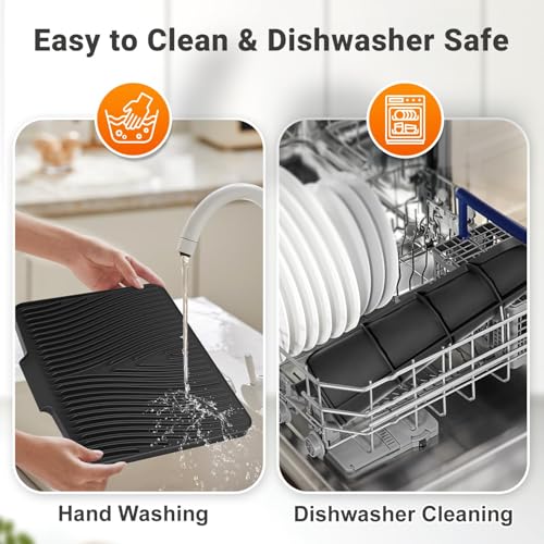 Silicone Dish Drying Mat for Kitchen counter (Black-2pcs / 1'1" x 1'4" (Rectangular))