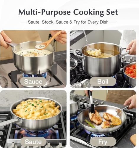 Stainless Steel Cookware Set 17 Piece with Triply Base (Class Silver / 17 Pcs)