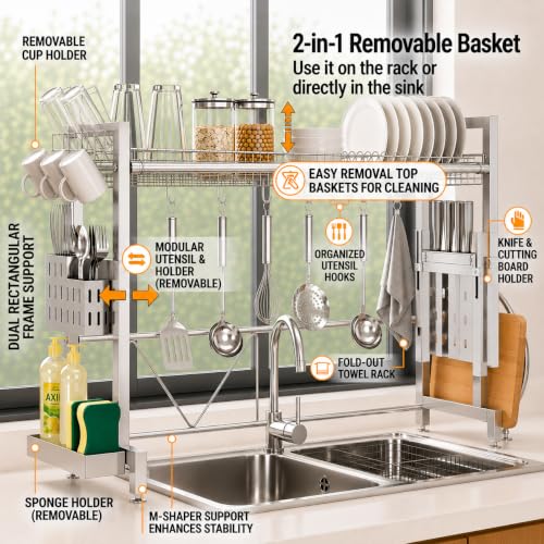 Over The Sink Dish Drying Rack (Silver / 1-Tier Low Profile — Silver)