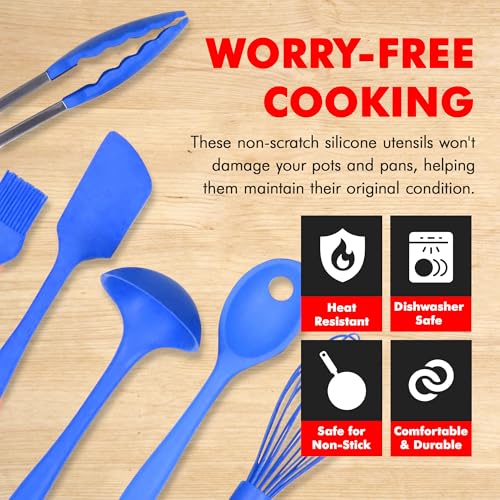 9 Piece Silicone Kitchen Tool and Utensil Set (9 Piece Set / Blue)