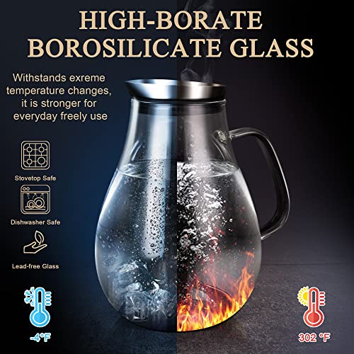 2 Liter Glass Pitcher With Lid And Spout Juice Carafe Iced Tea Water Jug for Homemade Beverage