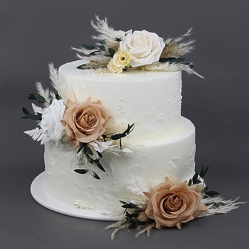 3Pcs Pre made Cake Topper Cake Decorating Flowers for Cake Decor Cake Flowers for Wedding Baptism Birthday Party Bridal Baby Shower