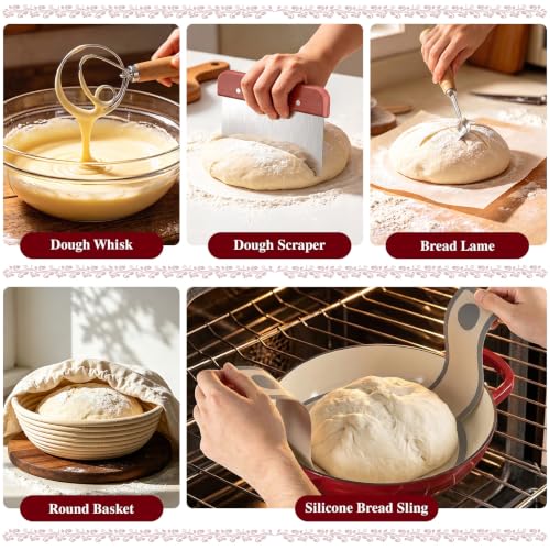 6QT Enameled Dutch Oven for Sourdough Starter Kit (Red)