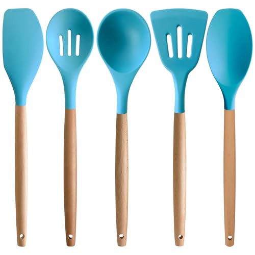 Silicone Kitchen Cooking Utensils Set (Standard 5-Piece Set / Light Blue)