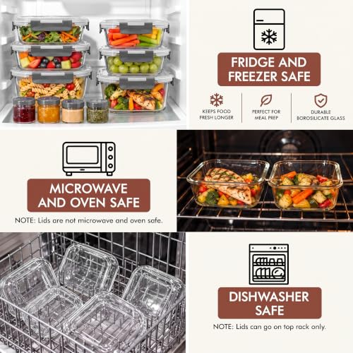 40 PC Glass Kitchen Storage Containers with Lids (Gray)