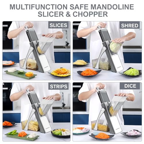 Safer Mandoline Slicer for Kitchen (GrayWhite)