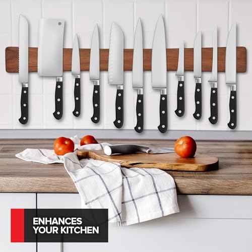 24 Inch Acacia Wood Magnetic Knife Holder Wooden Knife Rack and Magnet Strip for Knives and Metal Utensils Tool and Art Supply Organizer 10 Count (24" 10 Pack / Acacia Wood)