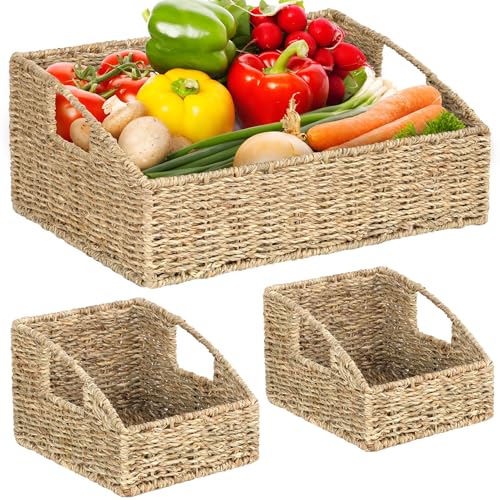 Set of 3 Handwoven Water Hyacinth Storage Baskets