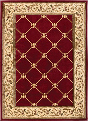 Patrician Trellis Red French European Formal Traditional Area Rug Easy to Clean Modern Contemporary Floral Thick Soft Plush Living Dining Room Rug