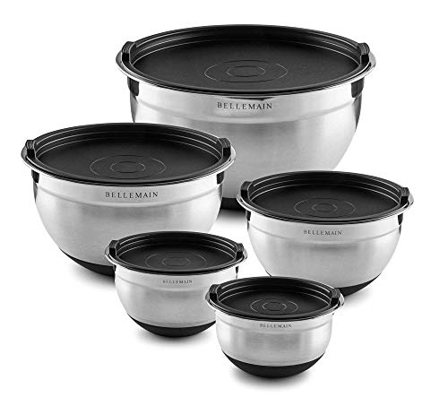 Stainless Steel Mixing Bowls with Airtight Lids Set (Silver/Black / 5 Piece)