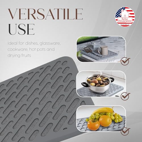Stone Drying Mat for Kitchen Counter Diatomaceous Earth Dish Drying Mat Self Absorbing Kitchen Mat with Non (16" x 12")
