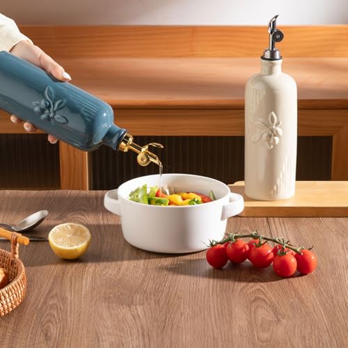 Sweejar Ceramic Olive Oil Dispenser Bottle for Kitchen Counter (Fog Blue / 20 oz (Gold Spout))
