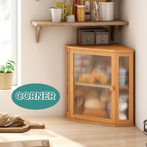 Corner Bread Box for Kitchen Counter (Natural / Extra Large)