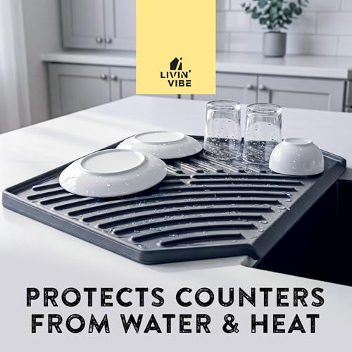 Silicone Dish Drying Mat with Drain (Charcoal Grey Color)