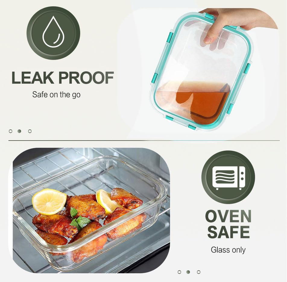 10 Packs 30 oz Glass Meal Prep Containers with Lids (Green)