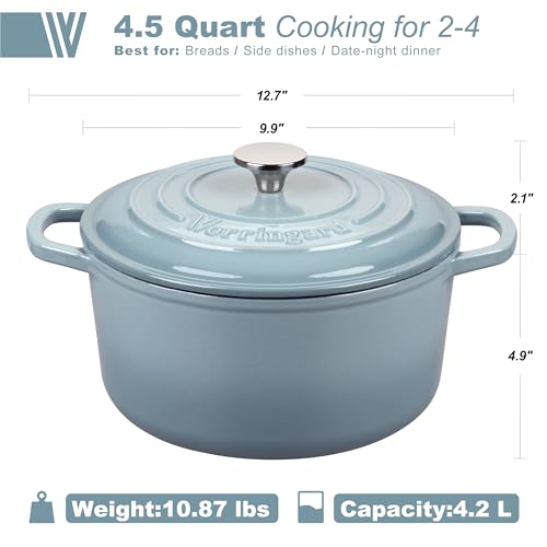 Enameled Cast Iron Dutch Oven Pot with Lid (4.5 QT / Sea salt)