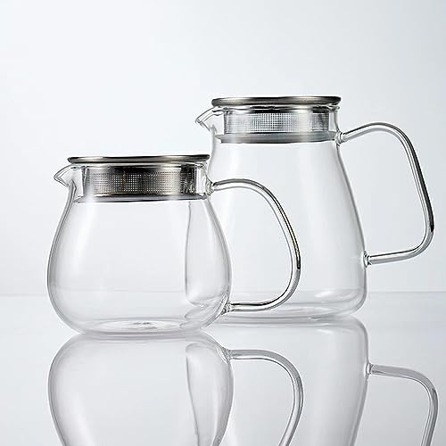 Glass Teapot with Removable Stainless Steel Filter Lid Stovetop & Microwave Safe Borosilicate Glass Kettle for Loose Leaf