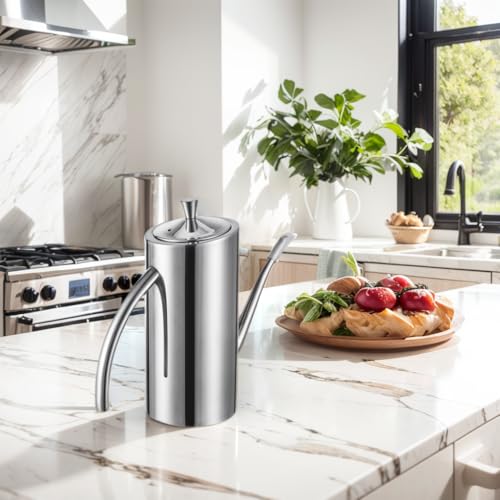 Premium SUS304 Stainless Steel Olive Oil Bottle Dispenser (16.9 oz, Arcuate Handle)