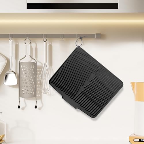 Silicone Dish Drying Mat for Kitchen counter (Black-2pcs / 1'1" x 1'4" (Rectangular))
