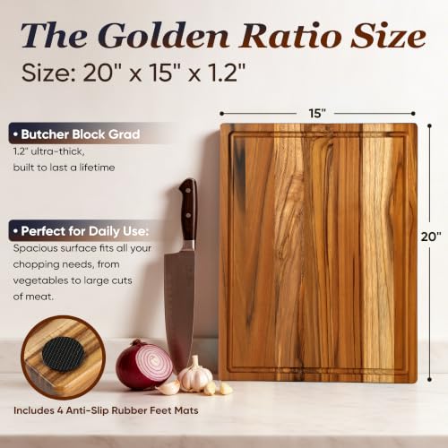 Extra Large Teak Wood Cutting Board 20" Wooden Cutting Boards for Kitchen (20"L x 15"W)