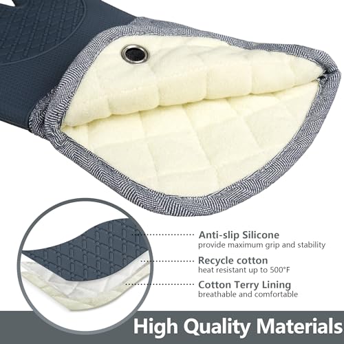 Pot Holders Set of 3 Non Slip Silicone Kitchen Lines Heat Resistant 500℉ Kitchen Gloves BBQ Cooking Baking Cooking Barbecue Microwave Machine Washable…