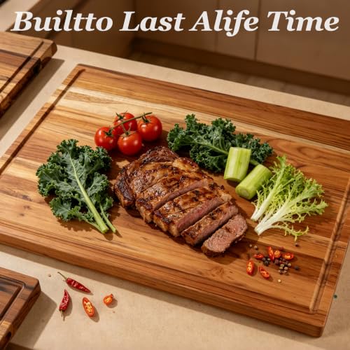 XXL Teak Wood Cutting Board for Kitchen 24" Extra Thick Butcher Block (24"L x 18.1"W)