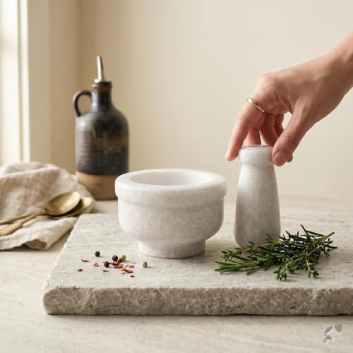 Marble Granite Mortar and Pestle Set (Kundi White Marble / 5 Inch)