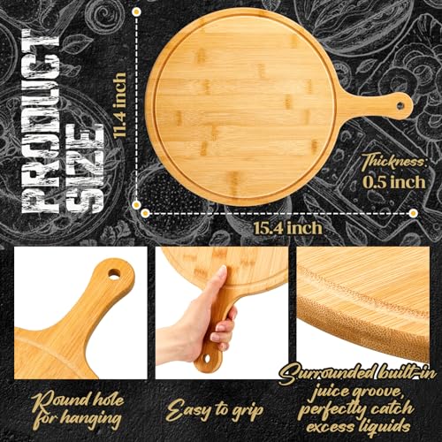 10 Pcs Round Acacia Wood Cutting Board with Handle