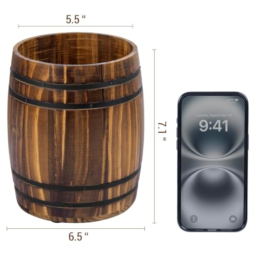 Rustic Wood Wine Barrel Design Kitchen Utensil Crock