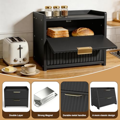 Large Bread Box for Kitchen Counter (Black)
