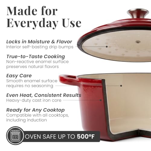 5.7 qt Enameled Cast Iron Dutch Oven Pot with Lid (Cabernet / 5.7 QT)