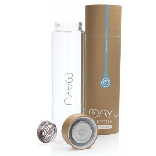 Portable & Travel Water Bottles with Bamboo Lid and Strainer to Infuse