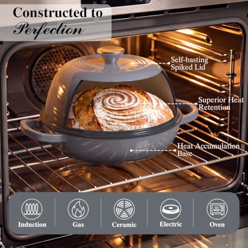 6QT Enameled Cast Iron Dutch Oven for Bread Baking (Grey)