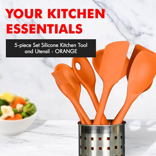 Premium Silicone Kitchen Tool and Utensil Set (5 Piece Set / Orange)