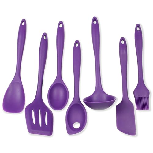 Premium Silicone Kitchen Tool and Utensil Set (7 Piece Set / Purple)