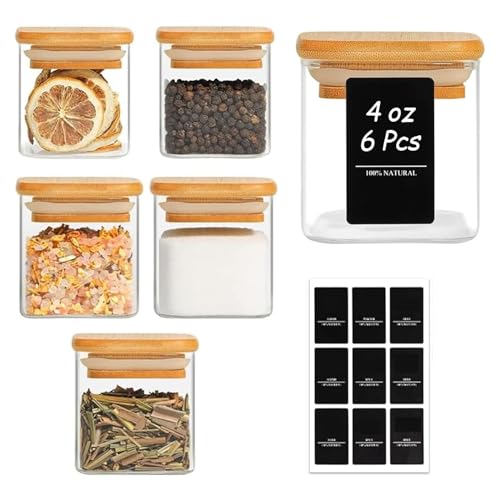 Square Glass Spice Jars with Labels