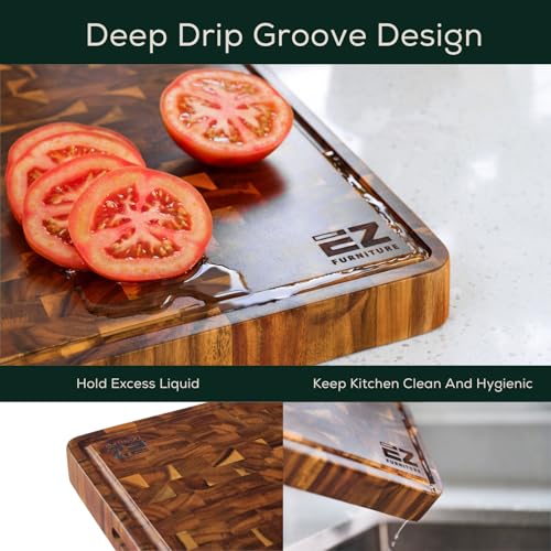 Medium (M) Acacia End Grain Cutting Board, Reversible, Knife-Friendly Charcuterie Wood Cutting Board with Juice Groove & Handles, Non-Toxic, Gift Box Included (17"x13"x1.5") (M - Acacia / 17"L x 13"W)