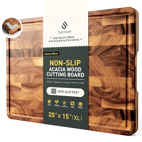 Large End Grain Cutting Board for Kitchen with Non (20"L x 15"W)