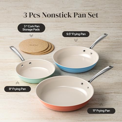 Non Stick Ceramic Frying Pan Set Nonstick Skillet Set 8 (Colorful / 8+9.5+11 Inch)