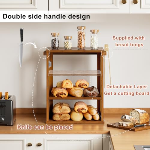 Bread Box for Kitchen Countertop (Caramel / Medium)