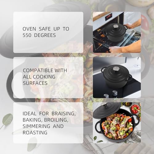 Dutch Oven Enameled Cast Iron with Lid (Matte Black(No Enameled) / 4 QT)