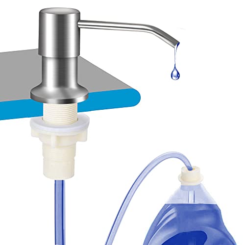 Fast Delivey) OHiHi Dish Soap Dispenser for Kitchen Sink (Brushed Nickel), Countertop Water Pump with 47” No-spill Extension Tube Kit Design For Kitchen Bathroom, Refill from the Top, No More Refills