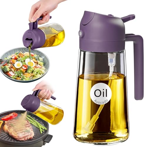 16 oz 2-in-1 Glass Olive Oil Sprayer for Cooking, Purple (1Pc Purple)