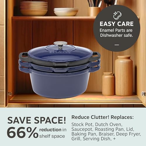 5 pc Stackable Cast Iron Cookware Set (Midnight Blue)