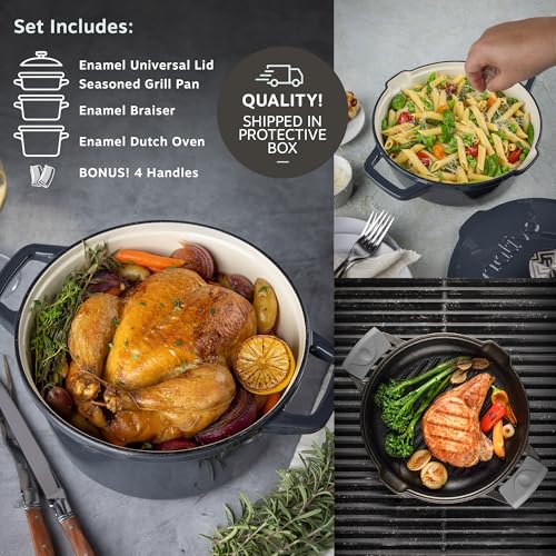 5 pc Stackable Cast Iron Cookware Set (Stormy Grey)