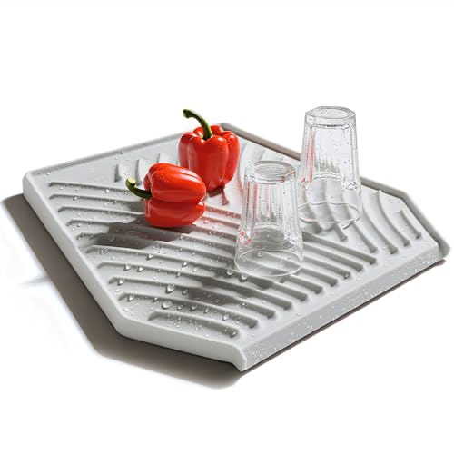 Silicone Dish Drying Mat with Drain (Greige Color)