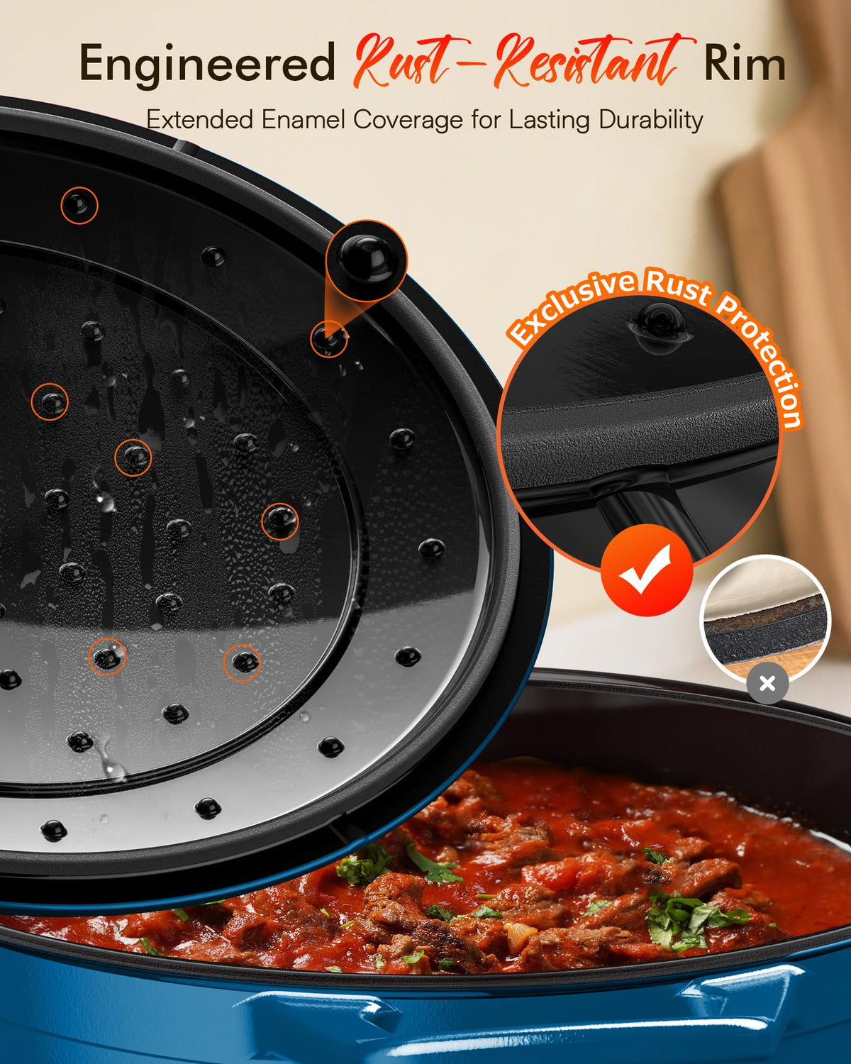 6 Qt PFAS Free Enameled Cast Iron Dutch Oven Pot with Lid (Santorini)