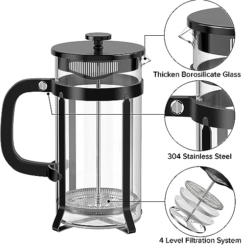 French Press Coffee Maker 304 Stainless Steel Coffee Press with 4 Filter