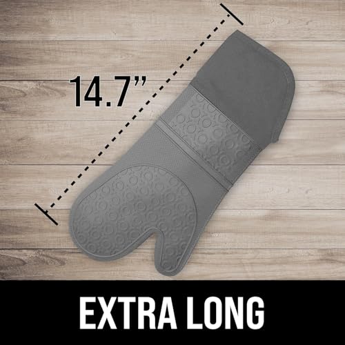 BPA Free Soft Silicone Oven Mitts (Gray / 2-Piece 14.7" Oven Mitts)