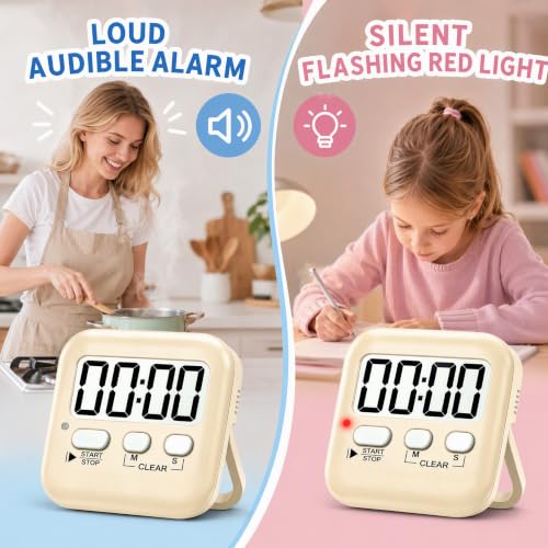 2 Pack Digital Timer for Kids Classroom Kitchen Timers for Cooking (2 * Lovely Pink + Light Peach)